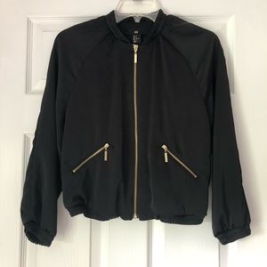 H&M Cropped Black Satin Zip Up Jacket